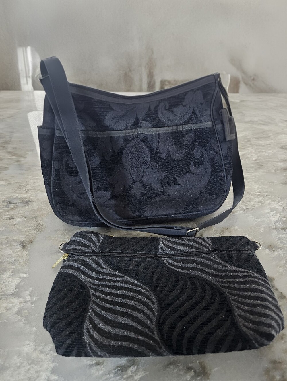 Danny K Beverly Hills Tapestry 2pc Set Shoulder Bag Crossbody & Zipper Pouch